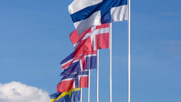 Finland, Danmark, Island, Norge och Sveriges flaggor