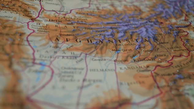 En inzoomad karta där Afghanistan är i fokus.